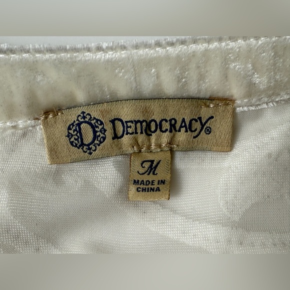 Democracy Women's Silky Ivory Long Sleeve Shirt Velvet Burnout Lace Size Medium - Picture 6 of 11